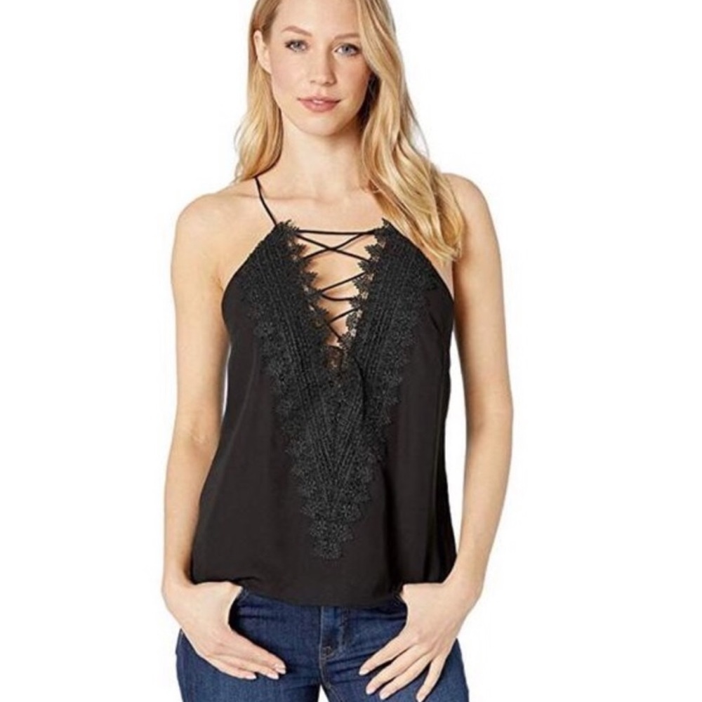 Nordstrom Wayf Posie Lace Up Top in black
